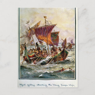 Alfred's galleys attackerar Viking Dragon Vykort
