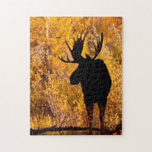 Älg (Alces Alces) Tjur i gyllene videskog 2 Pussel