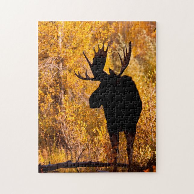 Älg (Alces Alces) Tjur i gyllene videskog 2 Pussel (Vertikal)