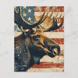 Älg Amerikansk Flagga Vintage Vykort