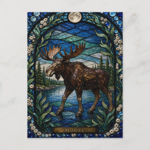 Älg Boreal sjö Illumina glasmålning Vykort