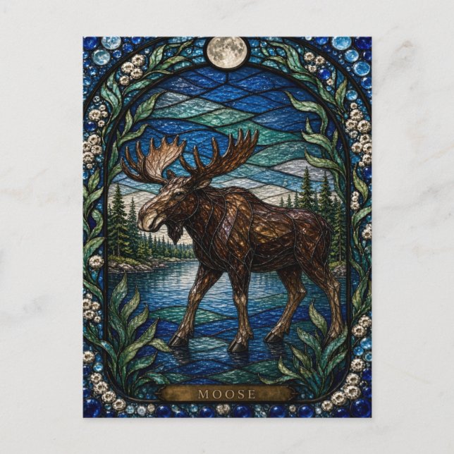 Älg Boreal sjö Illumina glasmålning Vykort (Framsida)