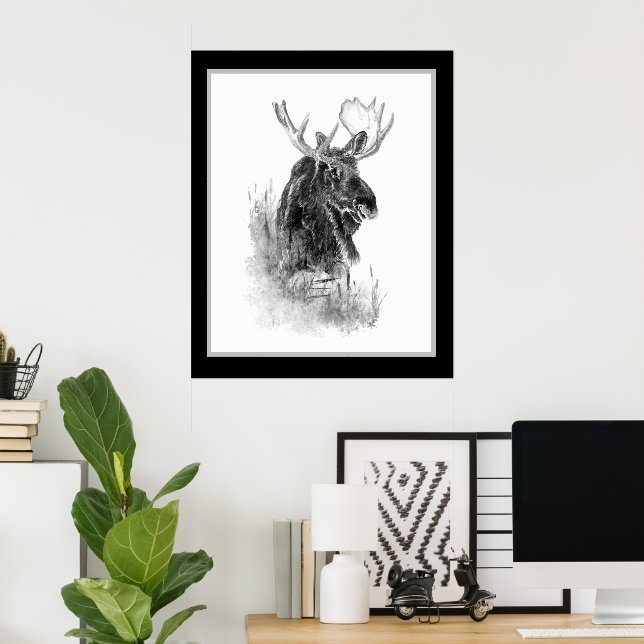 Älg Djur Akvarell Vilda Djur Konst Poster (Hemmakontoret)