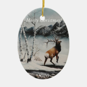 Älg för julprydnadmålning i snö julgransprydnad keramik