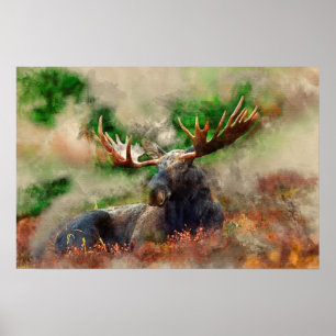 Älg för vattenfärgblandningmassmedia poster