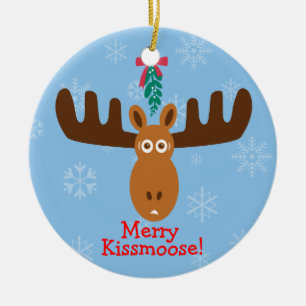 Älg Head_Mooseltoe_Merry Kissmoose! Julgransprydnad Keramik