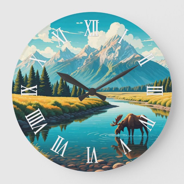 Älg i Grand Teton National Park Stor Klocka (Framsida)