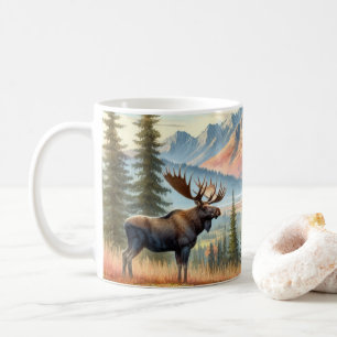 Älg i höstlandskap med berg kaffemugg