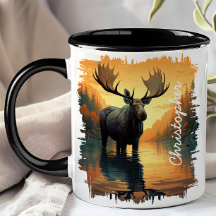 Älg i höstlig sjöreflektion mugg