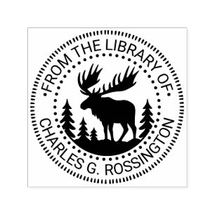 Älg i skogssilhuett Biblioteksboknamn Självfärgande Stämpel