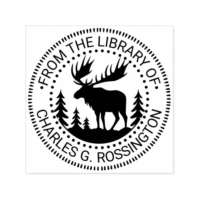 Älg i skogssilhuett Biblioteksboknamn Självfärgande Stämpel (Design)