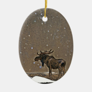 Älg i snö julgransprydnad keramik