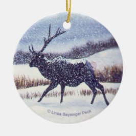 Älg i snörundan julgransprydnad keramik