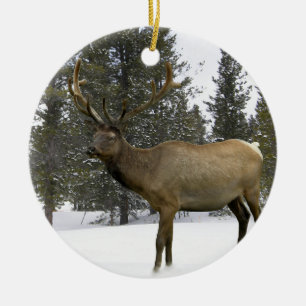 Älg i vinterprydnad julgransprydnad keramik