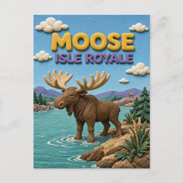 Älg Isle Royale Modern KlayKoo Vykort (Framsida)