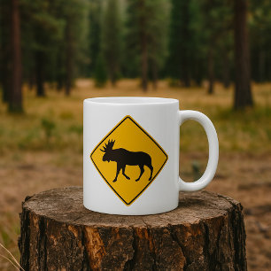 Älg Korsar Vägen Skylt Vildlivssäkerhet Kaffemugg