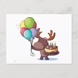 Älg med ballong och tårta vykort