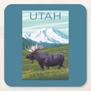 Älg med MountainUtah Underlägg Papper Kvadrat