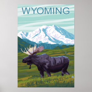Älg med MountainWyoming Poster