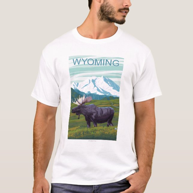 Älg med MountainWyoming T Shirt (Framsida)