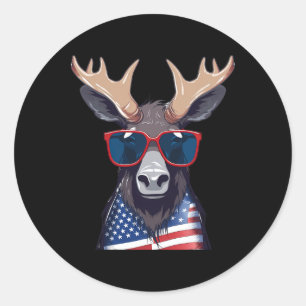 Älg med patriotisk USA-flagga amerikansk självstän Runt Klistermärke