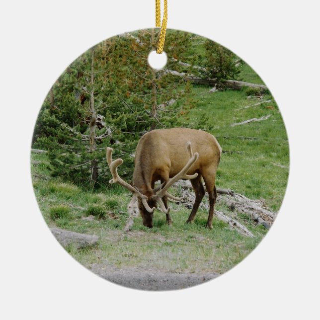 Älg med sammethorn på kronhjort julgransprydnad keramik (Framsidan)