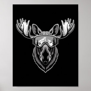 Älg med skidglasögon skidåkning snowboard vinter poster
