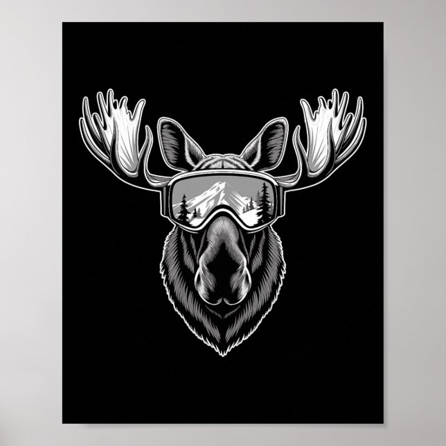 Älg med skidglasögon skidåkning snowboard vinter  poster (Framsidan)