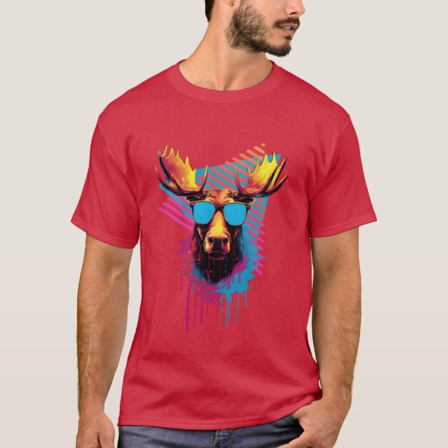 Älg med solglasögon 80-tal 90-tal present t shirt (Framsida)