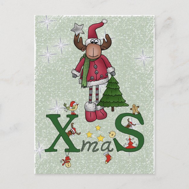 Älg med träd helg vykort (Framsida)