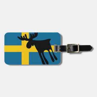 Älg / Moose med Svenska flaggan Bagagebricka