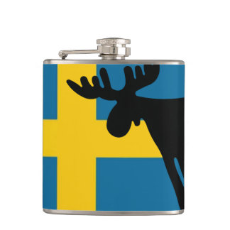 Älg / Moose med Svenska flaggan Fickplunta
