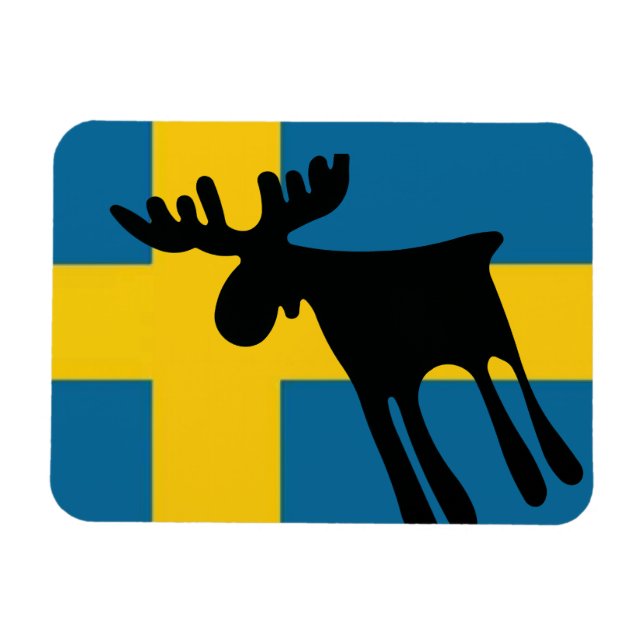 Älg / Moose med Svenska flaggan Magnet (Horisontell)