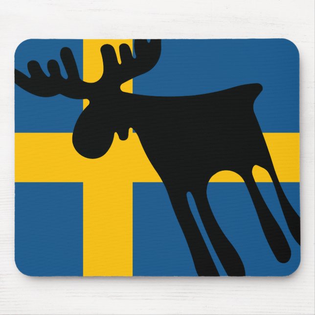 Älg / Moose med Svenska flaggan Musmatta (Framsidan)