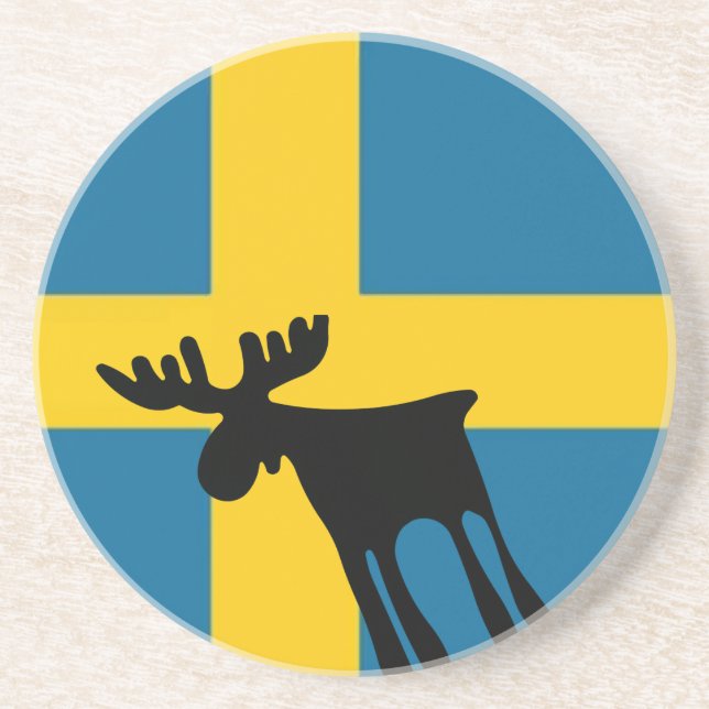 Älg / Moose med Svenska flaggan Underlägg Sandsten (Framsidan)