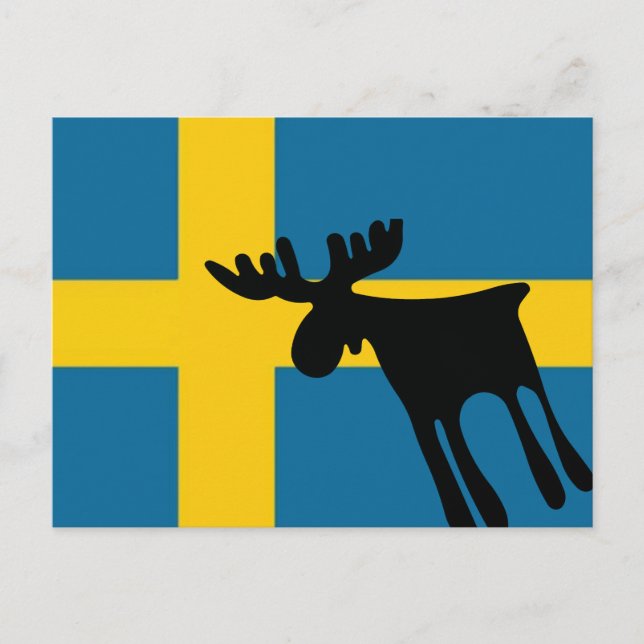 Älg / Moose med Svenska flaggan Vykort (Framsida)