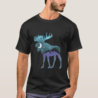Älg Natt Himmel Måne Stjärnor T Shirt