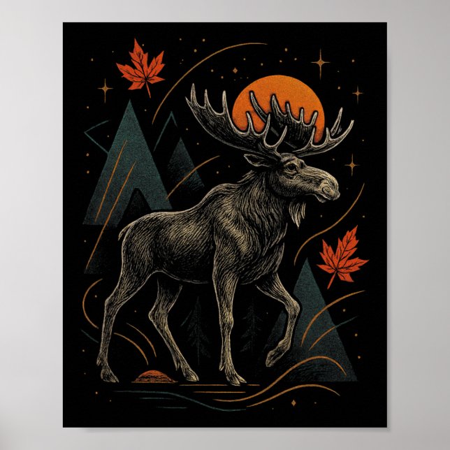 Älg Natur Vildmark Höst Äventyr Skog  Poster (Framsidan)
