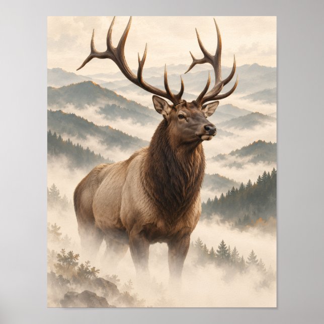 Älg på Copper Mist Mountain Wildlife-plakat Poster (Framsidan)