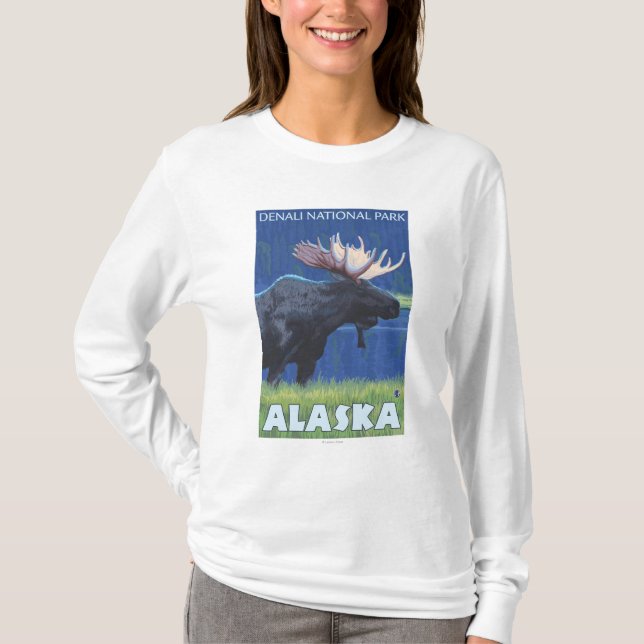 Älg på natten - Denali nationalpark, Alaska Tee Shirt (Framsida)