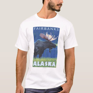 Älg på natten - Fairbanks, Alaska Tee