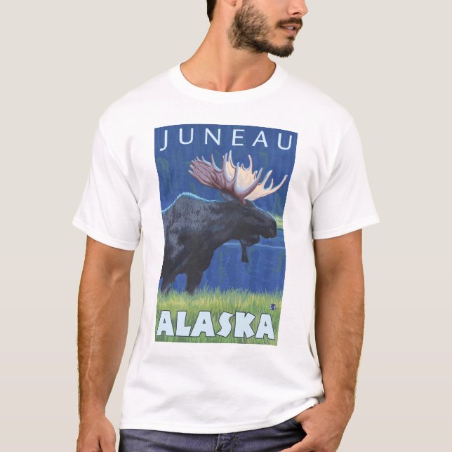 Älg på natten - Juneau, Alaska T-shirt (Framsida)
