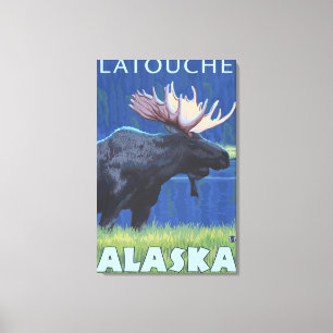Älg på natten - Latouche, Alaska Canvastryck