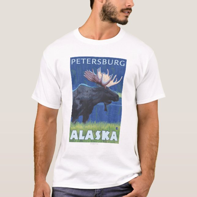 Älg på natten - Petersburg, Alaska T Shirt (Framsida)