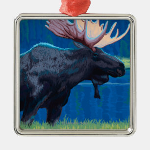 Älg på natten - Yellowstone nationalpark Julgransprydnad Metall