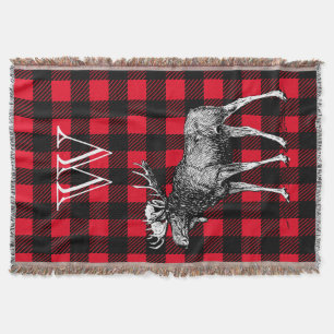 Älg Red and Black Buffalo Randigt - Monogram Filt