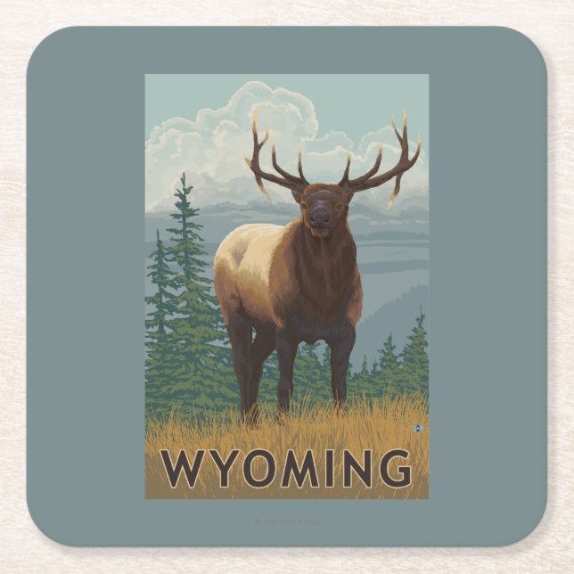 Älg SceneWyoming Underlägg Papper Kvadrat (Framsidan)