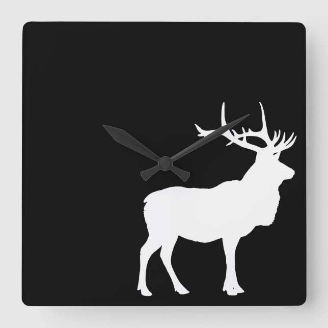 Älg Siluett Fyrkantig Klocka (Framsida)