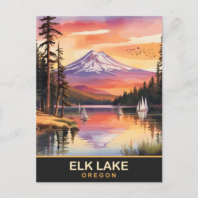 Älg sjö, Mount Bachelor Bend, Oregon, Resa Vykort (Framsida)