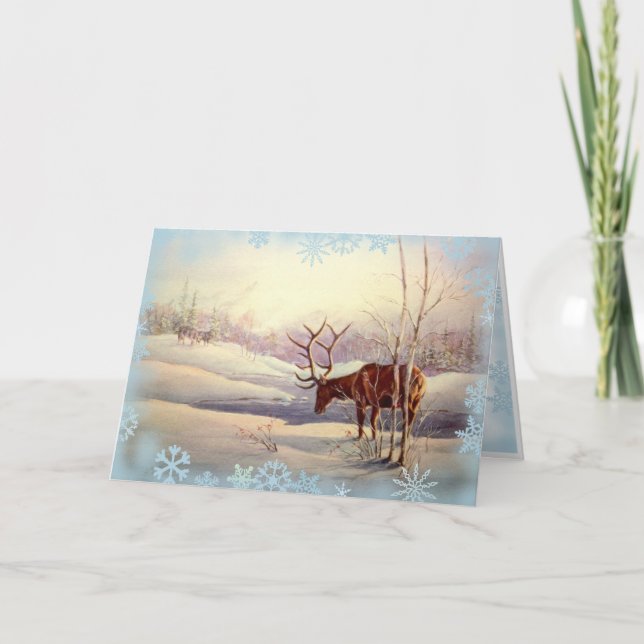 ÄLG & SNÖFLINGOR av SHARON SHARPE Helgkort (Framsida)